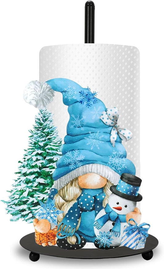 JarThenaAMCS Christmas Tree Paper Towel Holder Winter Gnome Snowman Kitchen Decor Blue Accessories Large Metal Towel Holder Stand for Xmas Home Bathroom Countertop