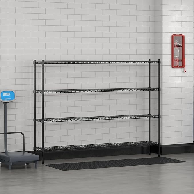 Commercial NSF Listed Black Epoxy Stationary Wire Shelving Kit 12" x 72" x 54", with 4 Shelves Perfect for Warehouse, Walk-in Refrigerator, Freezer, Grocery Store, Restaurant, Dishroom
