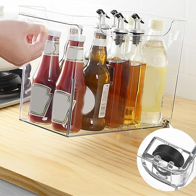 Clear Storage Bins Kitchen Organizer Multifunctional Cabinet Countertop Seasoning Storage Container for Pot Lid Box Durable PET Material 1000g