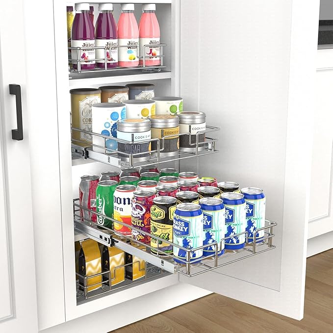Pull Out Cabinet Organizer,14 * 21 Metal Slide Out Kitchen Cabinet Storage Shelf and Drawer Organizer NEED 15" W and 22" D Cabinet, Chrome Finish