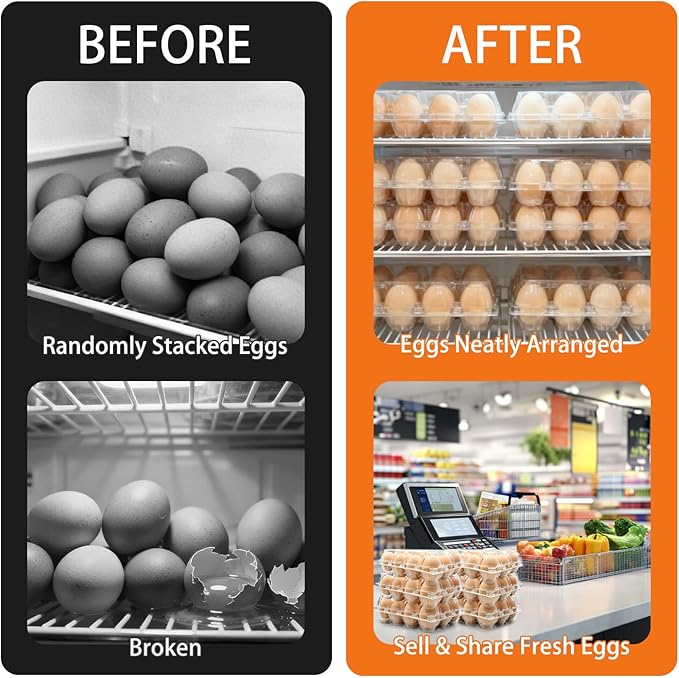 100 Pack 3x4 Plastic Egg Cartons Bulk 12 Count Clear, Reusable Stackable Dozen Chicken Eggs Containers Holders for Storage, Family, Farm Markets and Commercial Display