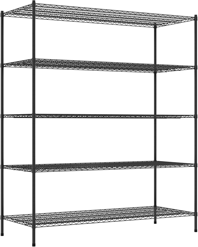 Commercial NSF Listed Black Epoxy Stationary Wire Shelving Kit 30" x 72" x 86", with 5 Shelves Perfect for Warehouse, Walk-in Refrigerator, Freezer, Grocery Store, Restaurant, Dishroom