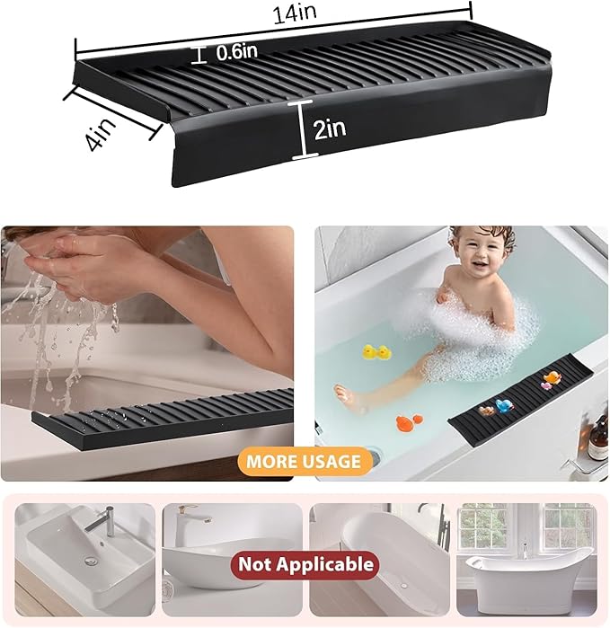 AyNirser Sink Edge Protector with Suction Cup 4"x14", Silicone Sink Splash Guard for Kitchen & Bathroom, Protect Countertop from Scratches, Stains, for Stainless Steel Granite Quartz-Black