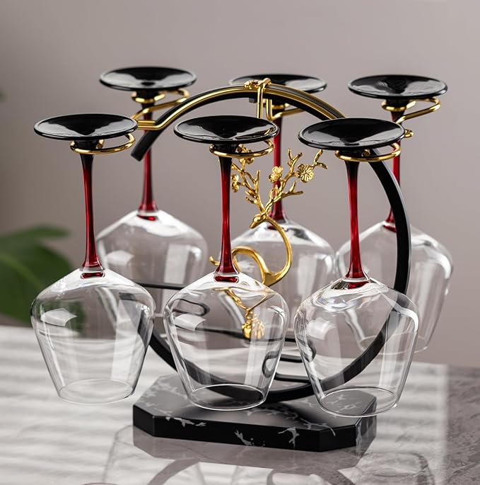 Homya Wine Rack - Under Cabinet Goblet Wine Bottle Holder Glass Storage Rack Metal Storage Rack for Easy Access and Storage of Wine Glasses Fortune Deer Edition 6 Glasses，High-end Wine Rack