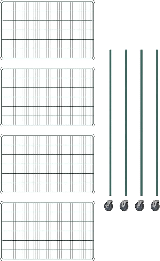 Commercial NSF Listed Green Epoxy Mobile Wire Shelving Kit 30" x 48" x 80", with 4 Shelves Perfect for Warehouse, Walk-in Refrigerator, Freezer, Grocery Store, Restaurant, Dishroom