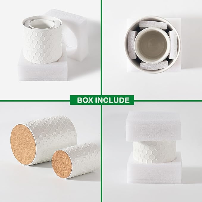 Docrin Ceramic Kitchen Utensil Holder 2 Pack - 6.8"+5.1" Inch Countertop Storage Organizer, Non-Slip Base, Easy to Clean, Elegant White Ceramic Crocks for Spatulas, Spoons, Ladles & Cooking Gadgets