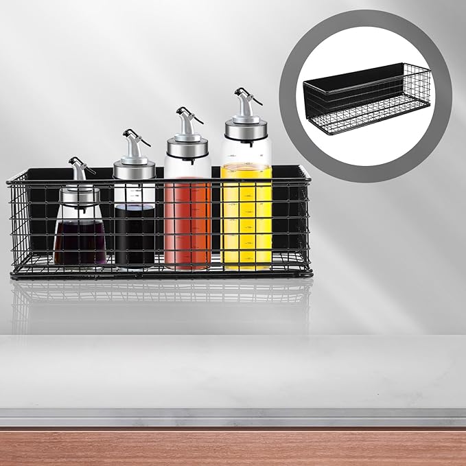 Magnetic Wire Mesh Storage Basket Trash Container for Refrigerator Spice Rack Kitchen Organizer Black
