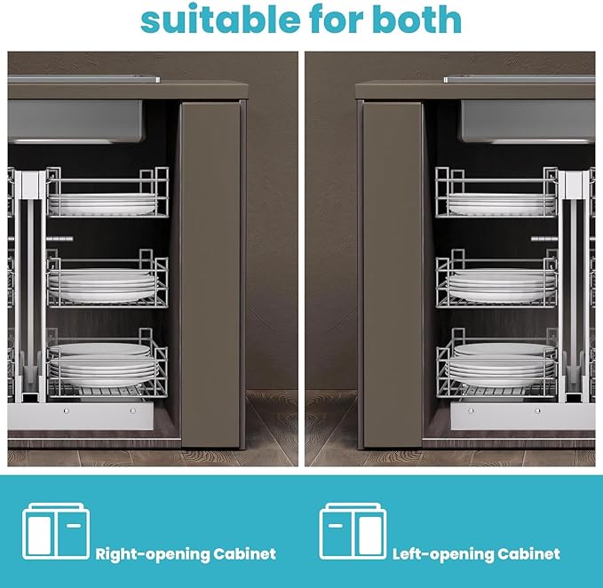 3 Tier 6 Shelf Under Sink Organizer for Kitchen Cabinets, 27’’ W X 20’’D Pull Out Cabinet Organizer, Stainless Steel Frame Slide Out Expandable Drawers for Kitchen Cabinets, Pantry, Bathroom