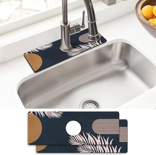 Sink Faucet Absorbing Mat, 2 Pack Drying Mat Around Faucet Sink Splash Guard Behind Faucet Sinkmat For Kitchen Bathroom Island Rv 15 * 5.5 Inch (38 * 14 cm)