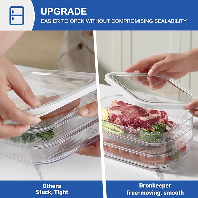 Bronkeeper Stackable Deli Meat Storage, 3-Tier Lunch Meat Container for Fridge – Dishwasher Safe, Clear Cold Cuts & Cheese Organizer with Lid, Meal Prep Meat Storage Containers for Refrigerator