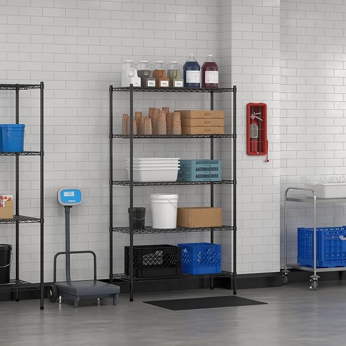 Commercial NSF Listed Black Epoxy Stationary Wire Shelving Kit 18" x 42" x 74", with 5 Shelves Perfect for Warehouse, Walk-in Refrigerator, Freezer, Grocery Store, Restaurant, Dishroom