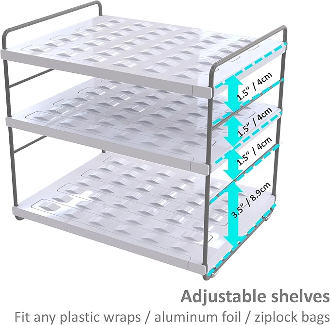 YAN & HIN Kitchen Cabinet Organizer, Expandable Kitchen Aluminum Foil and Plastic Wrap Organizers, tupperware organizer, bottle storage bag under sink organizer for Pantry Organization