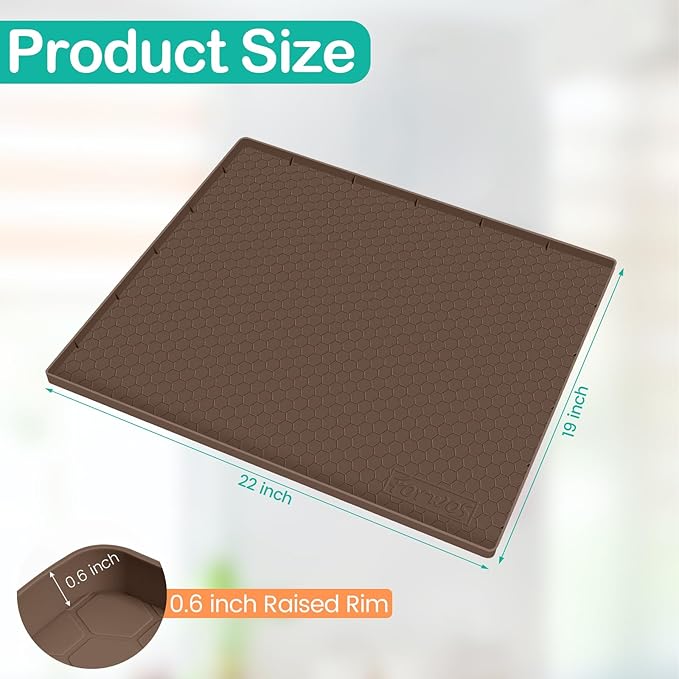 FORWOS Waterproof Under Sink Mat 22" x 19", Silicone Cabinet Liner, Rubber Protector for Kitchen and Bathroom, Keeps Cabinets Clean, Dry, and Organized (Brown)