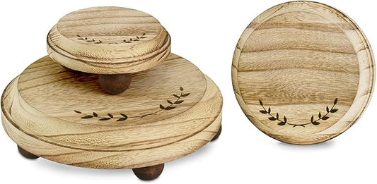 MOOCA 3 Pcs Set Stackable Round Wooden Display Riser, Small Wood Risers for Decor, Pedestal Stand for Home Kitchen, Collection Display, Showcase, Garden and Store