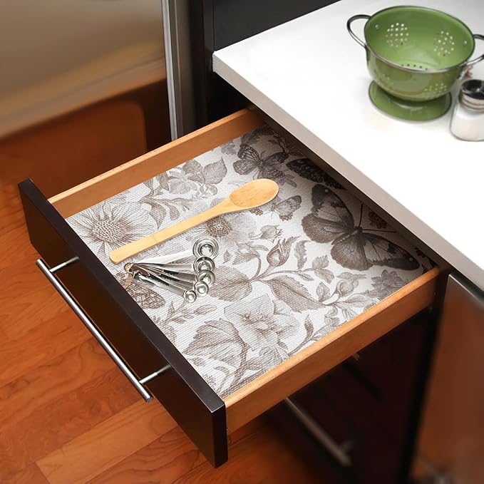 Quttisay Drawer and Shelf Liner for Kitchen Cabinets,Non-Adhesive Cabinet Liner,Non Slip Waterproof Drawer Liner,Easy to Clean Strong Grip Kitchen Liner for Cupboard,Dresser,Shelves,(12In x 10FT)