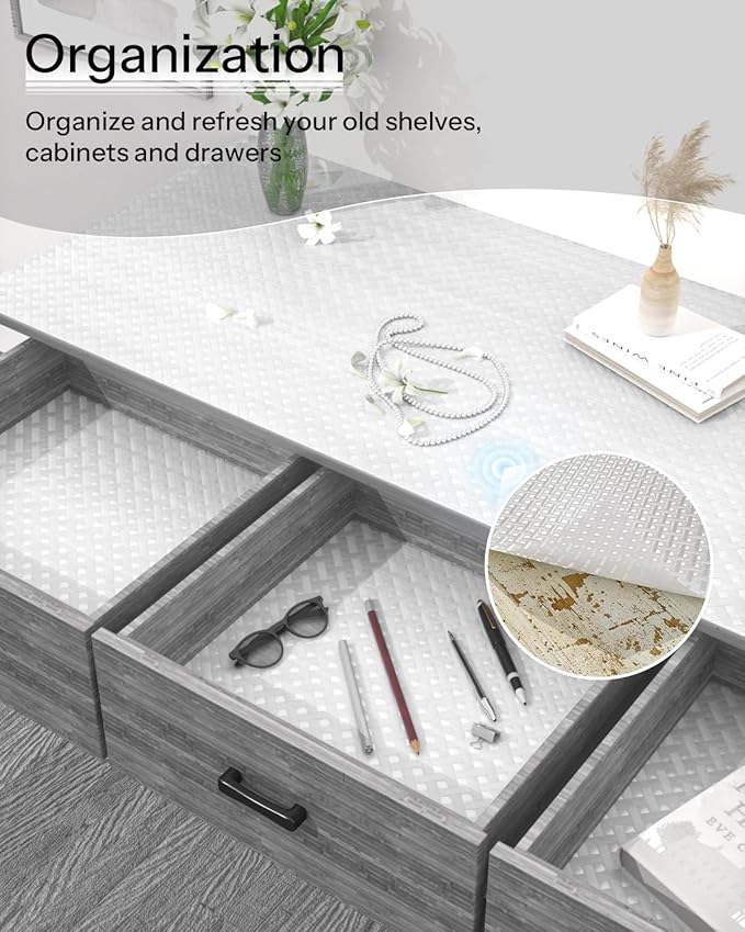 Shelf and Drawer Liner for Kitchen Cabinet, Non-Adhesive 24in x 120in Waterproof Contact Paper Refrigerator Liners Thickened Durable EVA Material Non Slip Mat for Dresser Cupboard Pantry Protector
