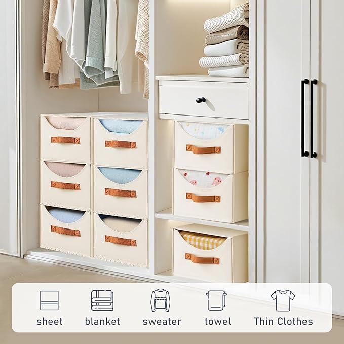 DIMJ Closet Organizers and Storage - 6 Pack Fabric Storage Bins with Drawers, Collapsible Clothes Organizers Stackable Drawers for Closet, Bedroom, Living Room, Shelf, Wardrobe