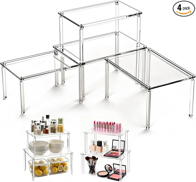 2Pack 2-Tier Acrylic Spice Rack, Spice Rack Organizer for Cabinet, Stackable Clear Shelves for Kitchen Pantry Storage