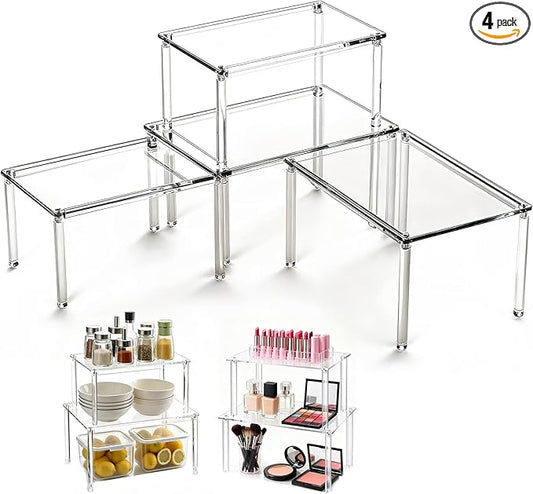 2Pack 2-Tier Acrylic Spice Rack, Spice Rack Organizer for Cabinet, Stackable Clear Shelves for Kitchen Pantry Storage