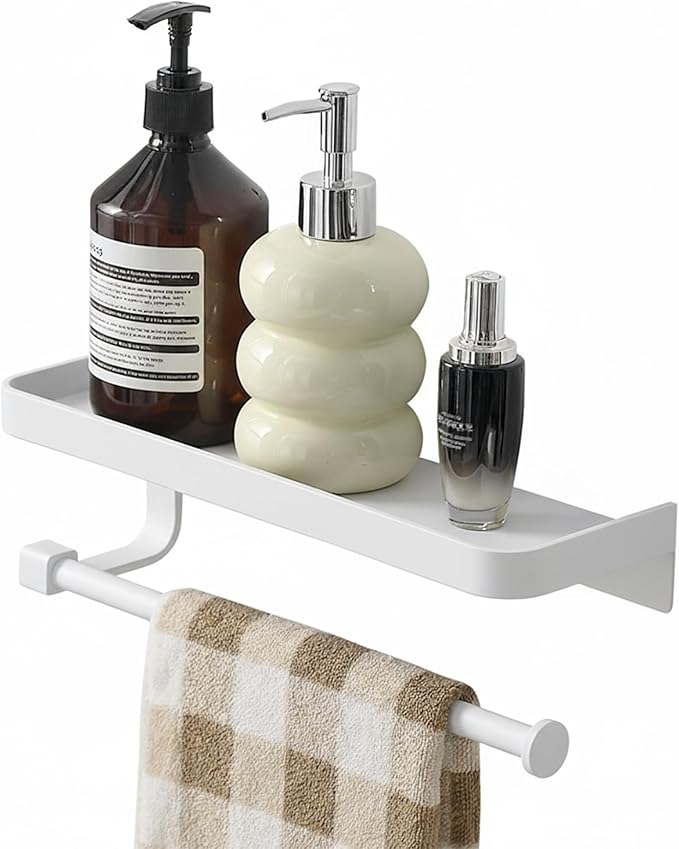 JOOM Hand Towel Holder for Bathroom -Paper Towel Holder Wall Mount - for Bathroom Black Paper Towel Holder with Shelf -Kitchen Towel Holder White