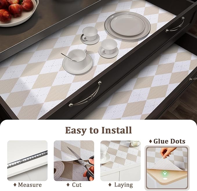 MIAONET Beige Shelf Liner for Kitchen Cabinets 12" x 240" Non-Adhesive Non-Slip Drawer Liners for Dresser, Waterproof Washable Paper, Durable Protector Mat for Pantry Shelves Cupboards