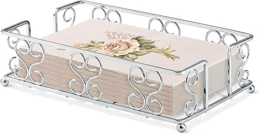Napkin Holder & Guest Towel Tray - Stainless Steel Disposable Paper Towel Dispenser for Bathroom, Table, Kitchen Countertop, Dinner Table, Vanity