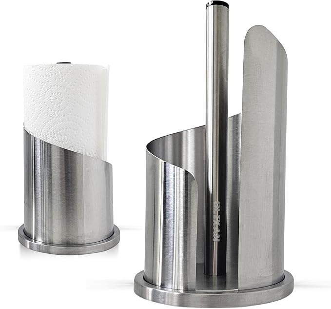 Stainless Steel Paper Towel Holder Countertop, Modern Spiral Cover Design,Keep Paper Towel Clean,Weighted Base for Stability, Freestanding Easy One-Handed Operation for Kitchen Bathroom,Silver