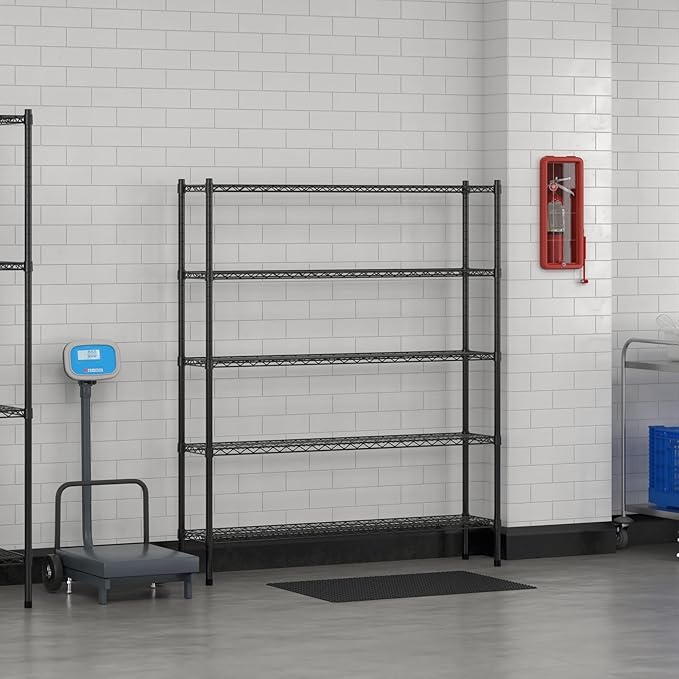 Commercial NSF Listed Black Epoxy Stationary Wire Shelving Kit 12" x 54" x 64", with 5 Shelves Perfect for Warehouse, Walk-in Refrigerator, Freezer, Grocery Store, Restaurant, Dishroom