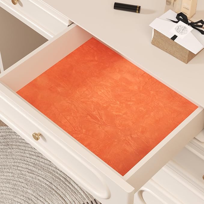 CHIHUT 12''x100'' Self Adhesive Orange Velvet Flocking Liner for Art Crafts DIY Project Soft Fabric Peel and Stick Jewelry Drawer Velvet Liner Thick Removable Orange Velvet Wallpaper for Shelf Liners
