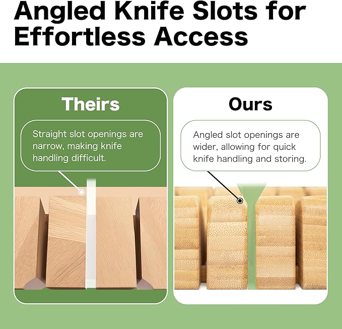 Shenzhen Knives Large In-Drawer Bamboo Knife Block: 11 Slot (Holds 10-12 Knives) Empty Wooden Knife Holder for Kitchen Drawers - Cutlery Tray Organizer & Storage