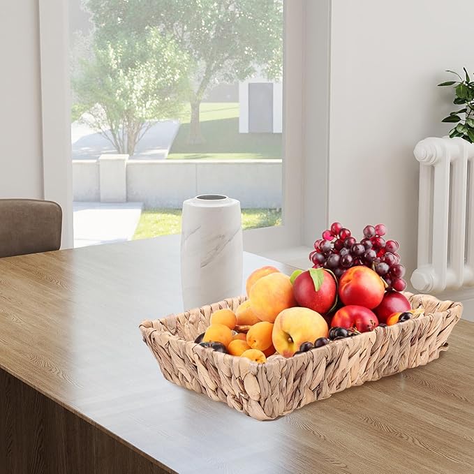 Snack Bar Station Organizer,Pantry Organizers and Storage Bins,Hand-Woven Snack Basket for Countertop,Natural - Water Hyacinth Snack Display Box Candy,Drink Packet,Chips,Spice Organizer