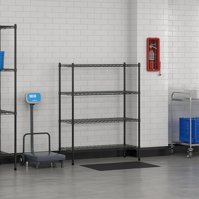 Commercial NSF Listed Black Epoxy Stationary Wire Shelving Kit 18" x 42" x 54", with 4 Shelves Perfect for Warehouse, Walk-in Refrigerator, Freezer, Grocery Store, Restaurant, Dishroom