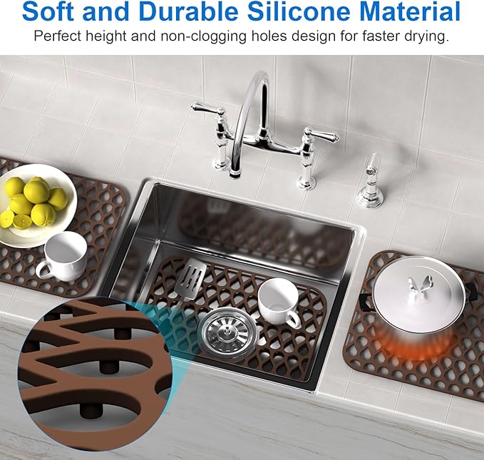 Sink Protectors for Kitchen Sink,TOOVEM 13.6"x11.6" Kitchen Sink Mats Large Silicone Sink Mats Grid for Bottom of Farmhouse Heat Resistant Silicone Coffee 1PCS