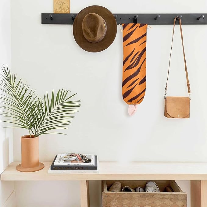 2 PCS Plastic Bag Holder Wall Mount Grocery Bag Holder Shopping Bag Trash Bag Storage Organizer Dispenser for Kitchen Closet 22 x 9 Inch Tiger Skin Print