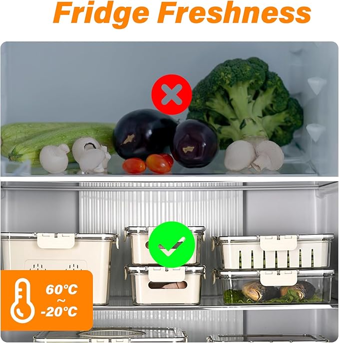 YFUIF 2 Pcs Portable Picnic Parties Fruit Tray, Fridge Food Veggie Condiment Divided Serving Preservation Storage Containers, Kitchen Clear Snackle Box Candy Organizer with Lid Handle