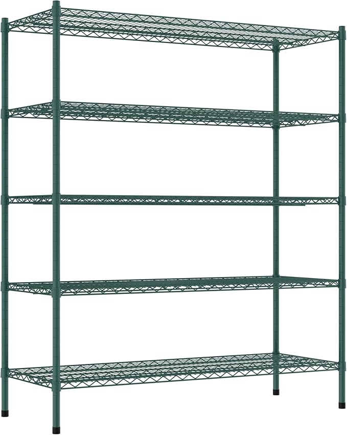 Commercial NSF Listed Green Epoxy Stationary Wire Shelving Kit 21" x 54" x 64", with 5 Shelves Perfect for Warehouse, Walk-in Refrigerator, Freezer, Grocery Store, Restaurant, Dishroom