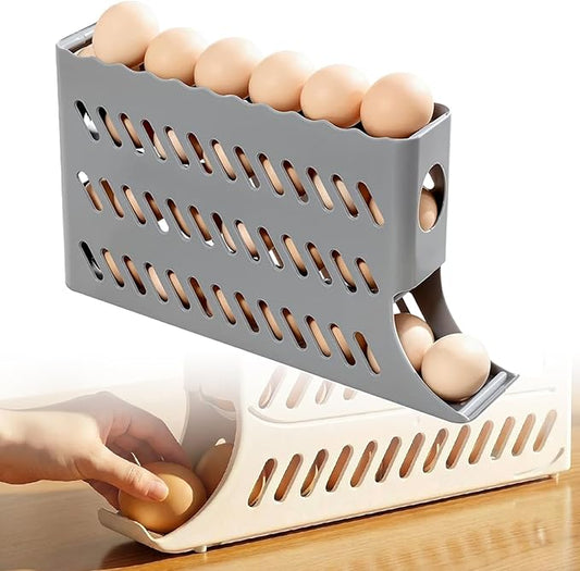 2026 Egg Holder for Fridge, Upgraded 4 Tiers Automatic Rolling Egg Dispenser, No Assembly Required Easy Access, Save Space for Refrigerator Holds up to 30 pcs (Gray)