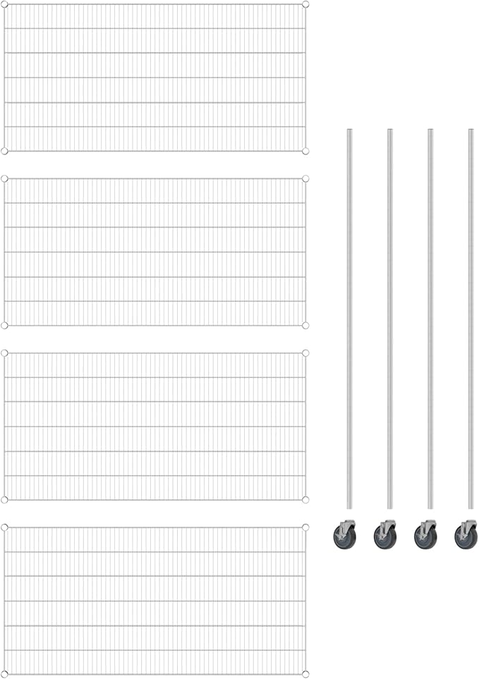Commercial NSF Listed Chrome Mobile Wire Shelving Kit 30" x 60" x 80", with 4 Shelves Perfect for Warehouse, Walk-in Refrigerator, Freezer, Grocery Store, Restaurant, Dishroom