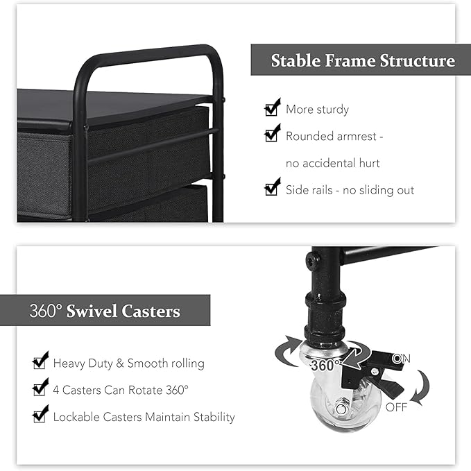 Mini Fridge Stand with Storage, Mini Fridge Stand, 2 Drawer Dorm Fridge Cart, Organizer Unit for Mini Fridge, Fridge Stand Table, Mini Fridge Table with Swivel Wheels, Black