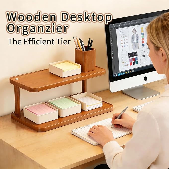 2-Tier Desktop Organizer Shelf, Countertop Display Rack for Office Dorm Kitchen & Bathroom Ideal for Spices Figurines Plants Coffee Makeup & Books Easy Assembly Storage Stand(30cm/11.8'')