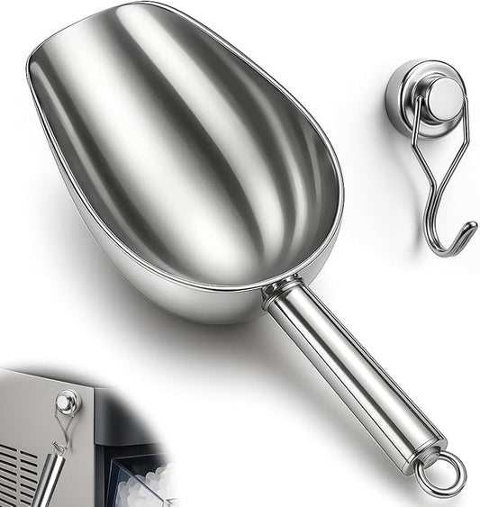 Stainless Steel Ice Scoop for Freezer with Magnetic Hook - Ice Scoop for GE Profile Opal 2.0 Nugget Ice Maker, for Kitchen Bar Party Accessories (Large)