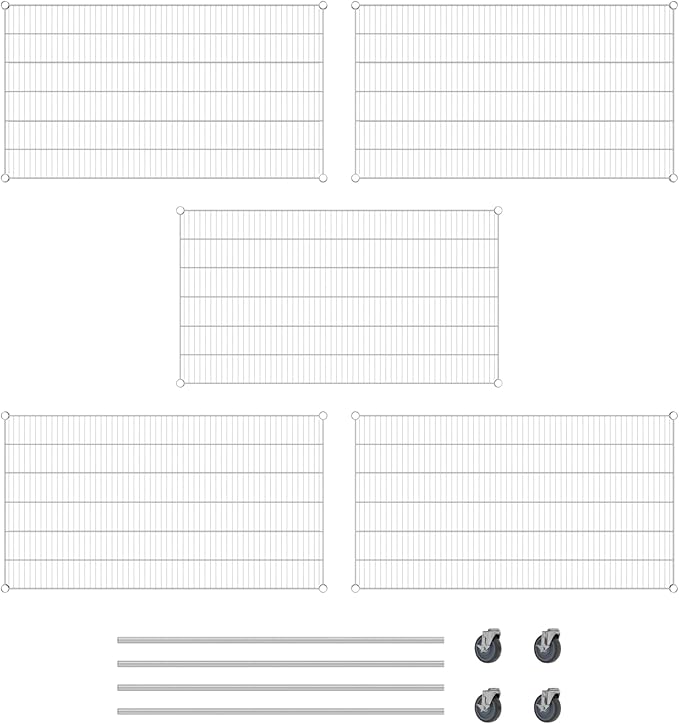 Commercial NSF Listed Chrome Mobile Wire Shelving Kit 30" x 54" x 60", with 5 Shelves Perfect for Warehouse, Walk-in Refrigerator, Freezer, Grocery Store, Restaurant, Dishroom