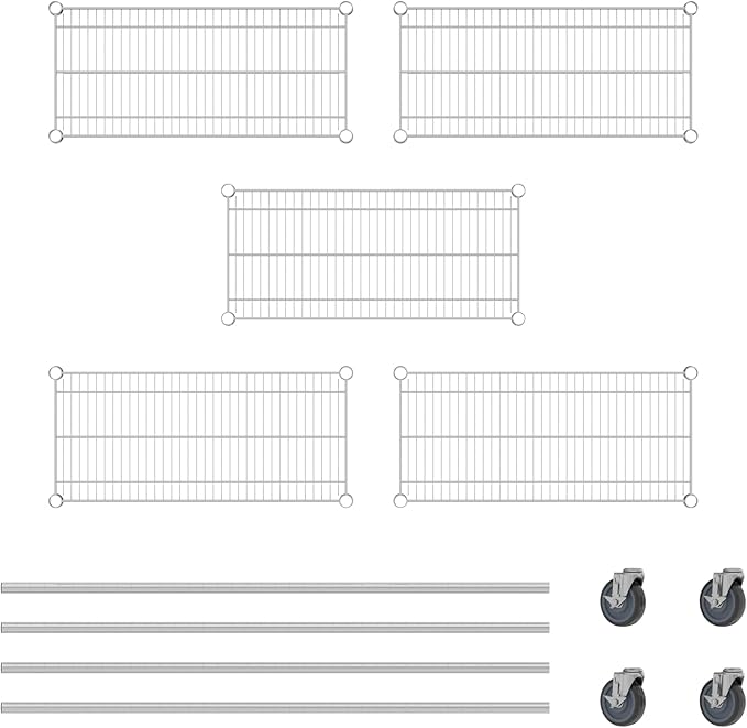 Commercial NSF Listed Chrome Mobile Wire Shelving Kit 14" x 30" x 60", with 5 Shelves Perfect for Warehouse, Walk-in Refrigerator, Freezer, Grocery Store, Restaurant, Dishroom