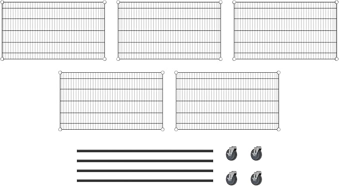 Commercial NSF Listed Black Epoxy Mobile Wire Shelving Kit 24" x 42" x 60", with 5 Shelves Perfect for Warehouse, Walk-in Refrigerator, Freezer, Grocery Store, Restaurant, Dishroom
