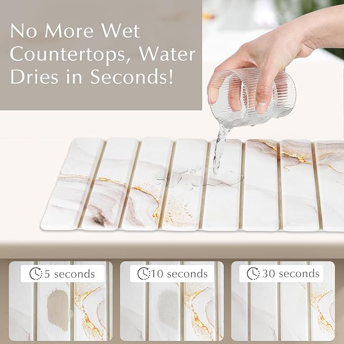 2 PCS | Large Stone Drying Mat for Kitchen Counter | Quick Dry Stone Mat with Sink Caddy | Collapsible Dish Drying Stone | Super Absorbent Stone Mat | Diatomaceous Earth Mat | 24"(L)×15"(W)