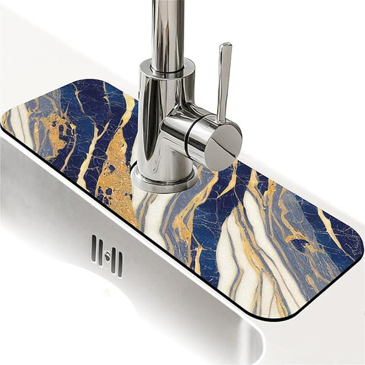 Kitchen Sink Splash Guard，Marble stone texture Abstract Faucet Mat Sink Gadgets-Super Absorbent Fast Drying Mat Drip Catcher for Kitchen, Bathroom,Sink Mat, Dish Drying Mat, Bathroom(15" X 5.5" )