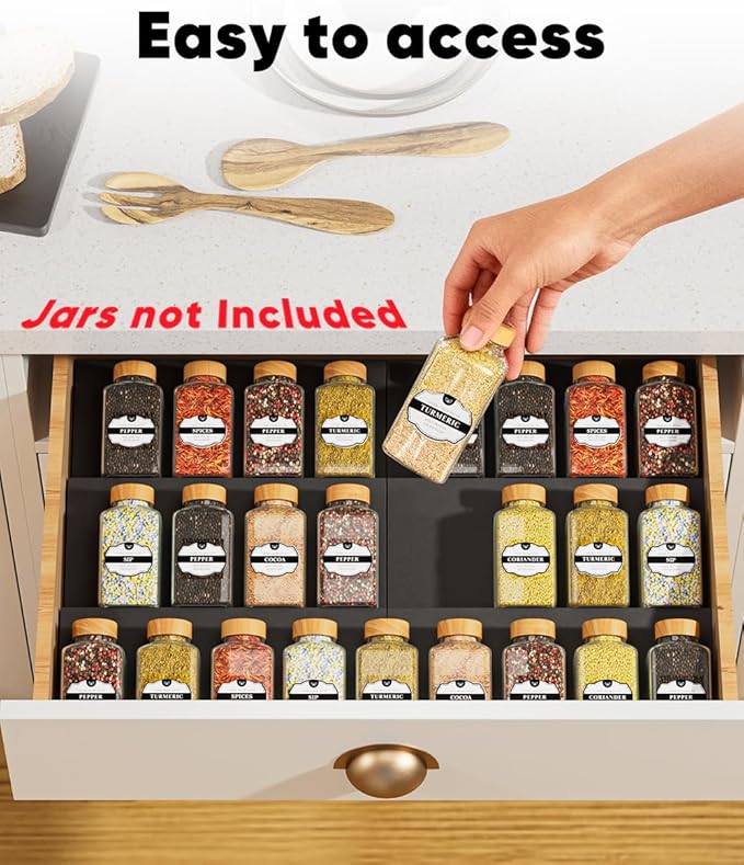 Artibear Aluminum Spice Drawer Organizer, Spice Rack Tray for Kitchen Cabinet, 6 Pieces Set-Expandable Seasoning Storage Rack From 8"-16" Insert for Drawer/Countertop (Jars Not Included)