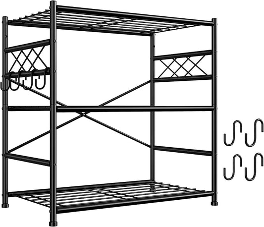 3Tier Storage Shelves Metal Shelving Unit Organizer,Adjustable Wire Shelving Rack Pantry Kitchen with Hooks,264 LBS Shelves for Laundry,Office and Bathroom Closet 23.6" W x 13.8" D x 30.9" H