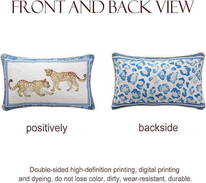 patdrea Designer Throw Pillow Covers for Couch 12"x20",Vintage Linen Pillows Cover with Cheetah Pattern and Luxury Ruffle,Farmhouse Decorative Pillowcases for Bed Living Room Outdoor Set of 2