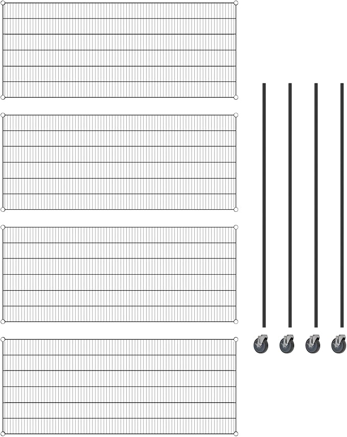 Commercial NSF Listed Black Epoxy Mobile Wire Shelving Kit 30" x 72" x 80", with 4 Shelves Perfect for Warehouse, Walk-in Refrigerator, Freezer, Grocery Store, Restaurant, Dishroom